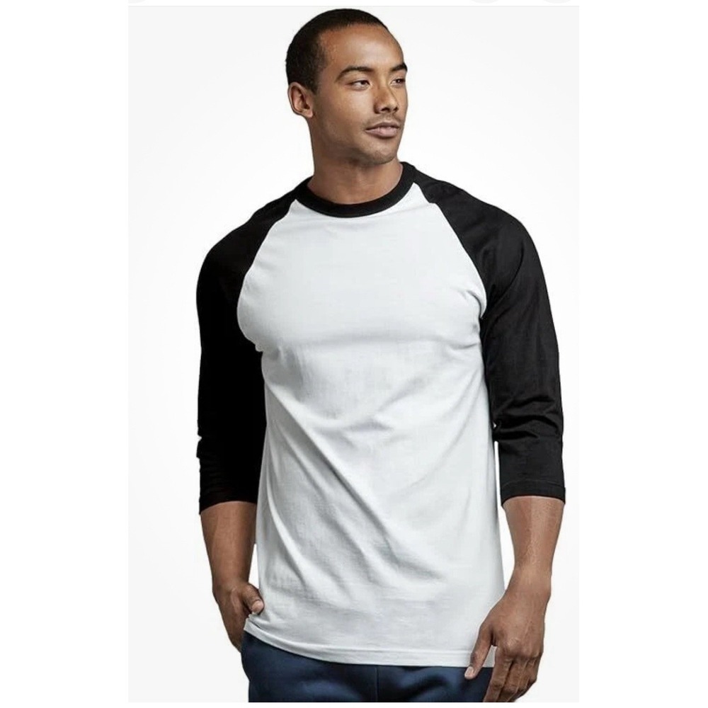 TOP PRO Men's 3/4 Sleeve Raglan Jersey Baseball T-Shirt MBT001‎ Size 3XL BLK WHI